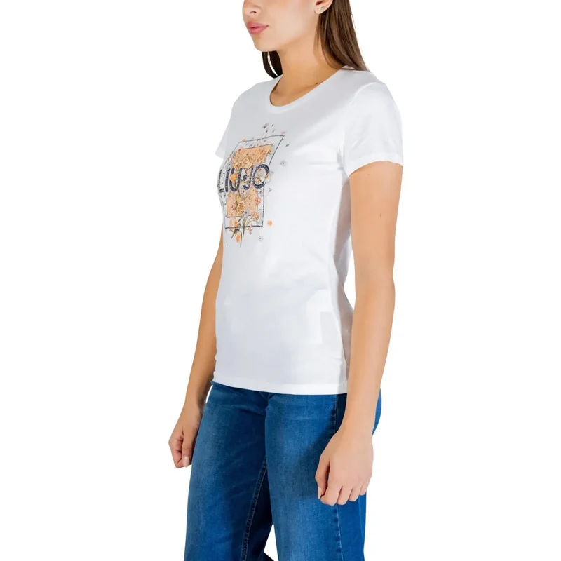 Liu Jo Damen T-Shirt mit weißem Baumwoll-Jersey, Rundhalsausschnitt und kurzem Ärmel