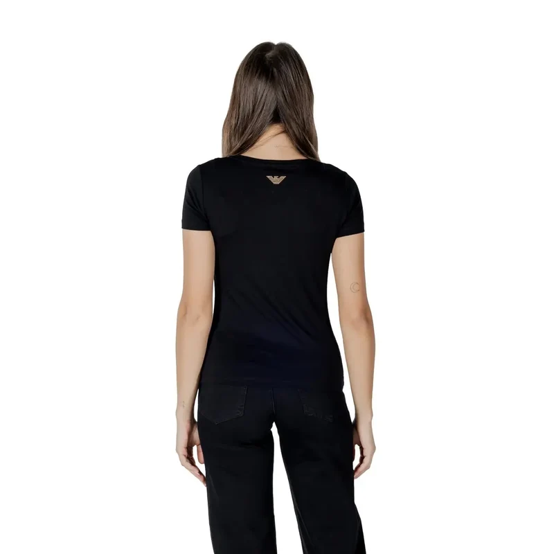 EA7 Damen Baumwolle-Mooblond Modal Rundhalsausschnitt Kurzarm-T-Shirt Schwarz