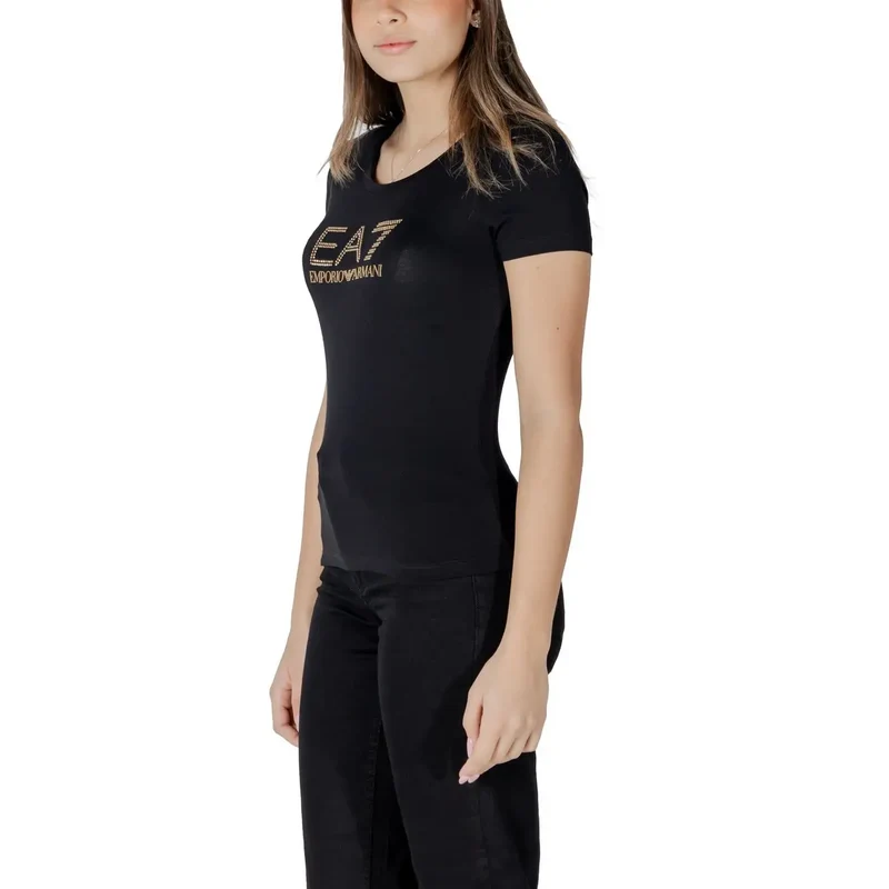 EA7 Damen Baumwolle-Mooblond Modal Rundhalsausschnitt Kurzarm-T-Shirt Schwarz