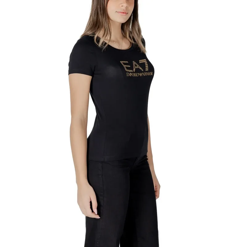 EA7 Damen Baumwolle-Mooblond Modal Rundhalsausschnitt Kurzarm-T-Shirt Schwarz