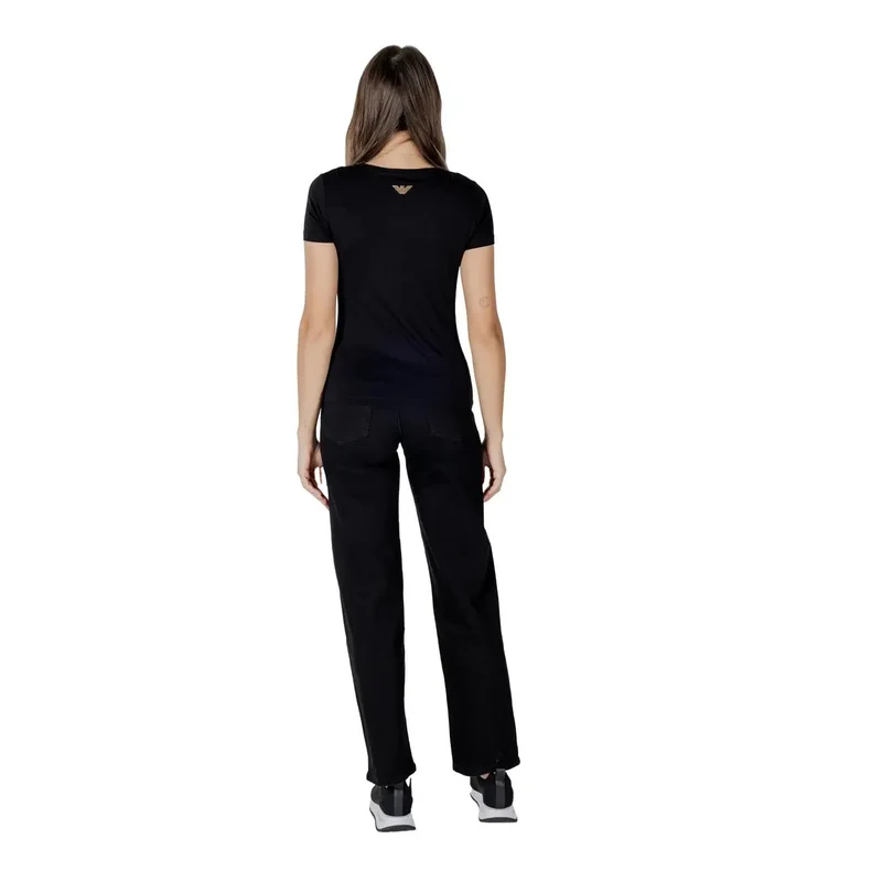 EA7 Damen Baumwolle-Mooblond Modal Rundhalsausschnitt Kurzarm-T-Shirt Schwarz