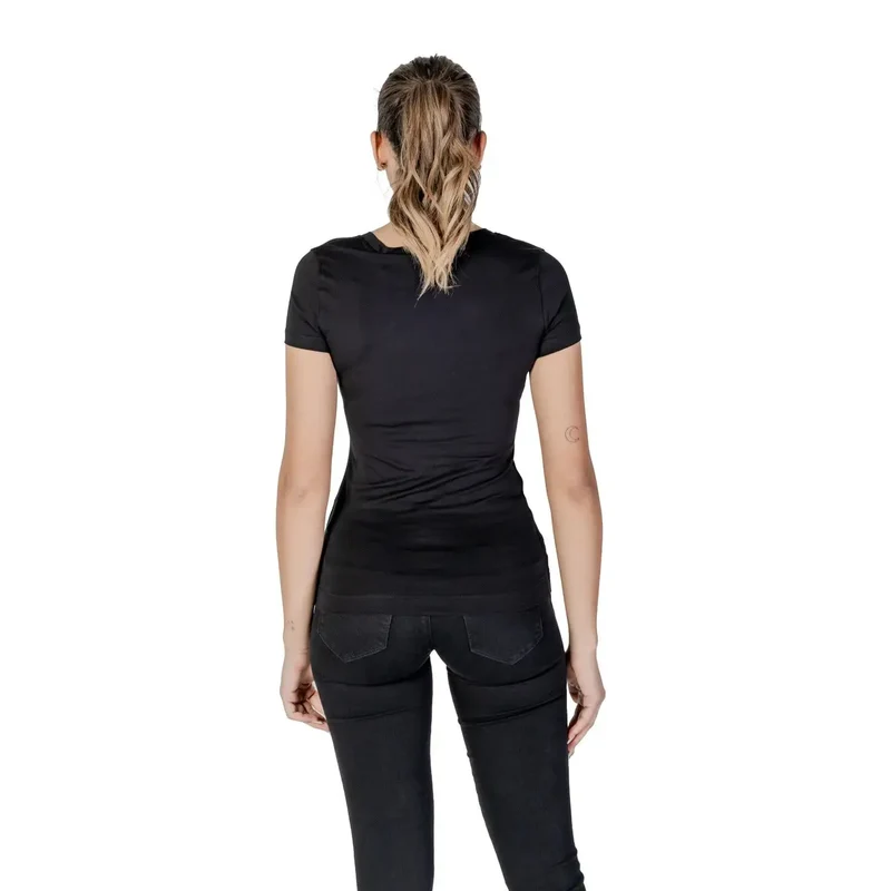 Guess Damen T-Shirt aus schwarzem Baumwollstoff mit Rundhalsausschnitt und Strassbesatz