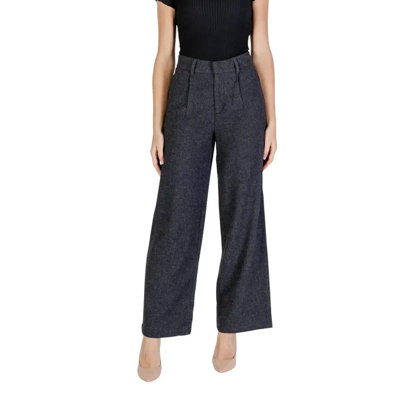 Only Damen-Grau Wollmischung Hose für den Herbst/Winter Slim Fit