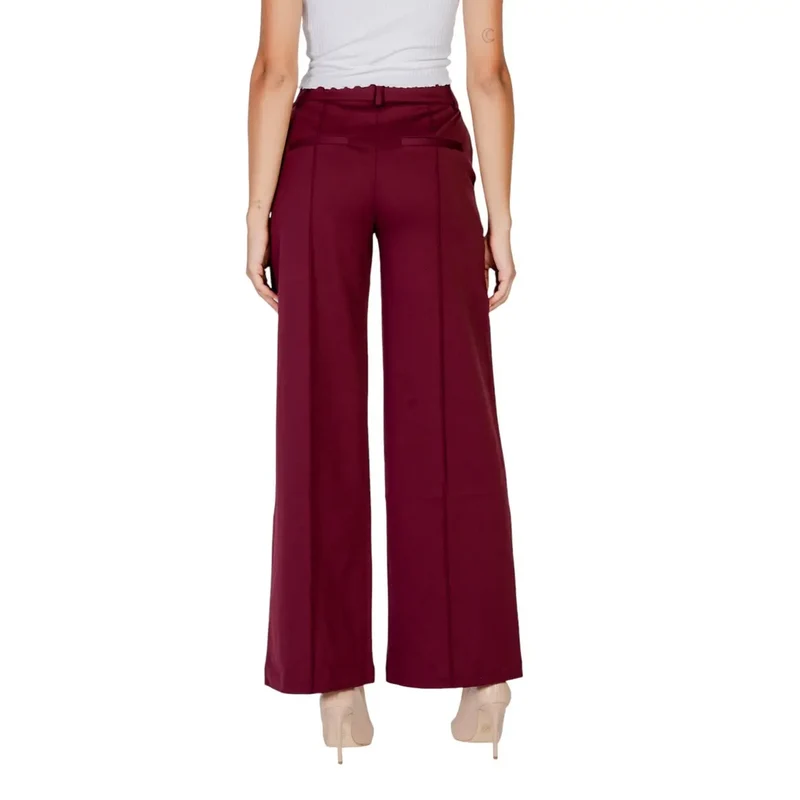 Damen Bordeauxfarbene Hose mit Reißverschluss, Ösenhaken und Knopf aus Polyester und Viskose