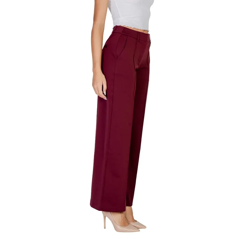 Damen Bordeauxfarbene Hose mit Reißverschluss, Ösenhaken und Knopf aus Polyester und Viskose