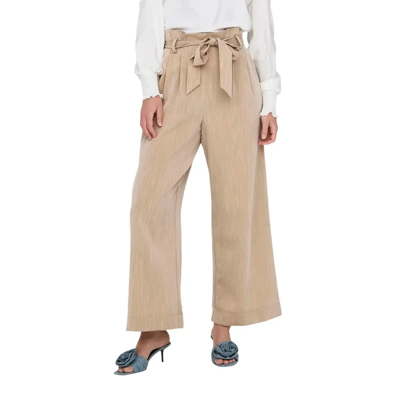 Beige Damenhosen mit Spitze, mit Vordertaschen aus Viskosemischung