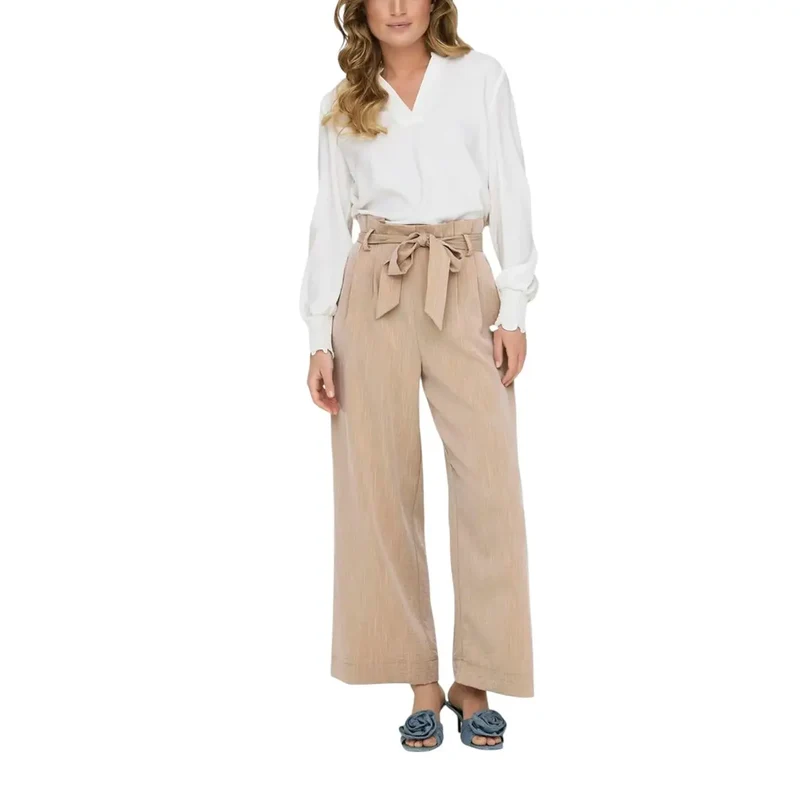 Beige Damenhosen mit Spitze, mit Vordertaschen aus Viskosemischung