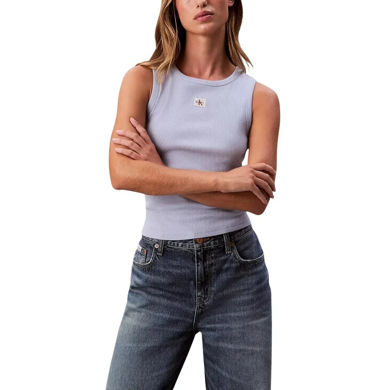 Calvin Klein Jeans Damen Hellblau Ärmelloses Rundhals-Top