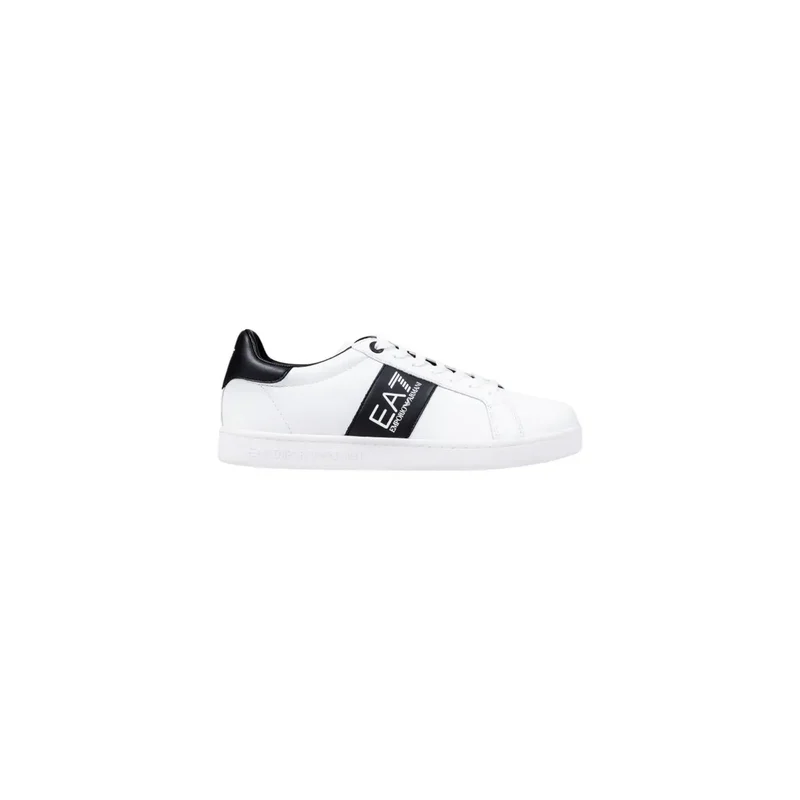 EA7 Schwarzes Leder Herren Sneakers mit weißer Sohle