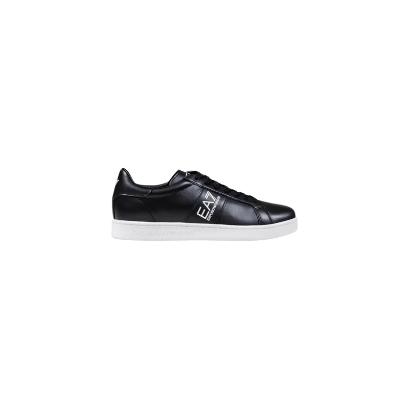 EA7 Schwarzes Leder Herren Sneakers mit weißer Sohle