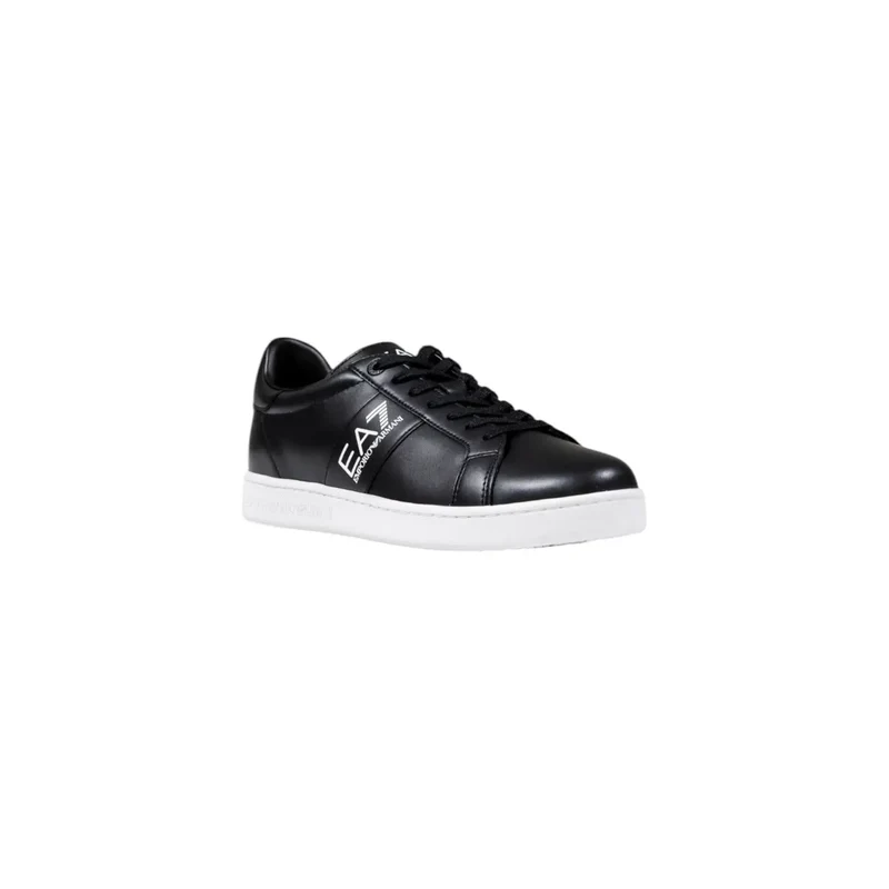 EA7 Schwarzes Leder Herren Sneakers mit weißer Sohle