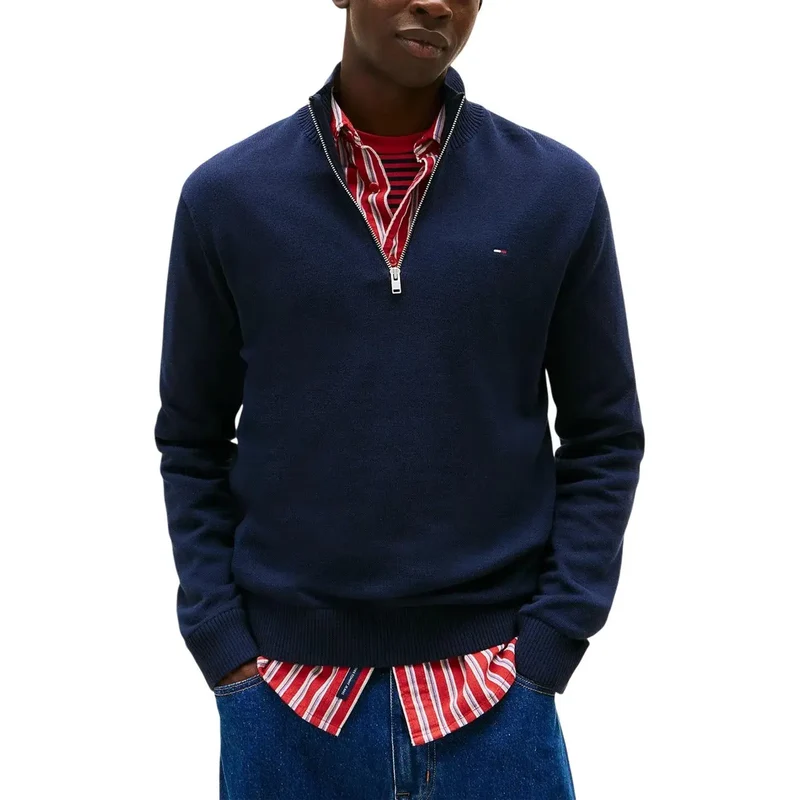 Tommy Hilfiger Jeans Herrenblaues Sweatshirt mit Reißverschluss aus Bio-Baumwolle