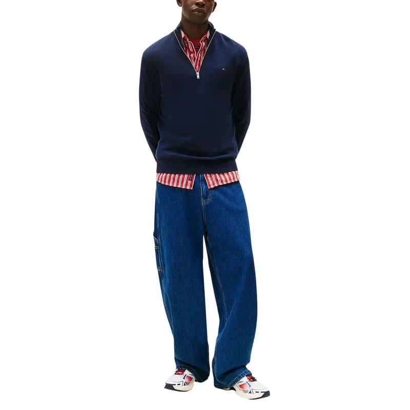 Tommy Hilfiger Jeans Herrenblaues Sweatshirt mit Reißverschluss aus Bio-Baumwolle