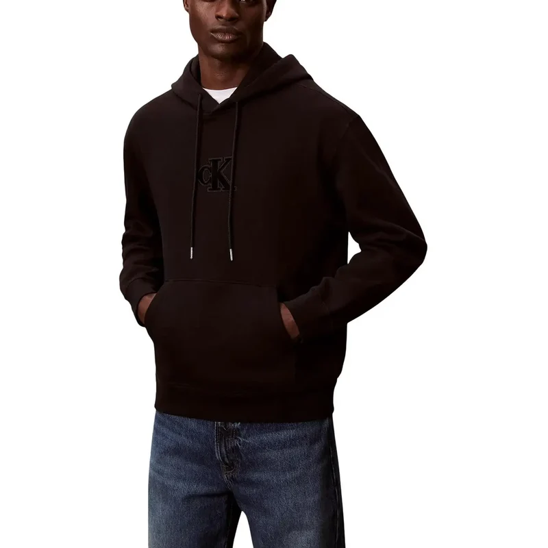Herren-Sweatshirt mit Rundhalsausschnitt aus schwarzer Baumwolle von Calvin Klein Jeans