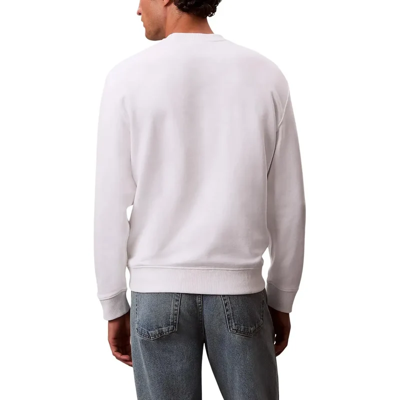 Calvin Klein Jeans Herren Rundhalsausschnitt Weißer Baumwoll-Sweatshirt