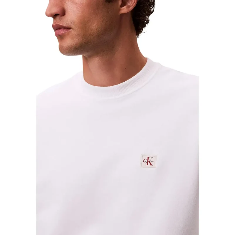 Calvin Klein Jeans Herren Rundhalsausschnitt Weißer Baumwoll-Sweatshirt