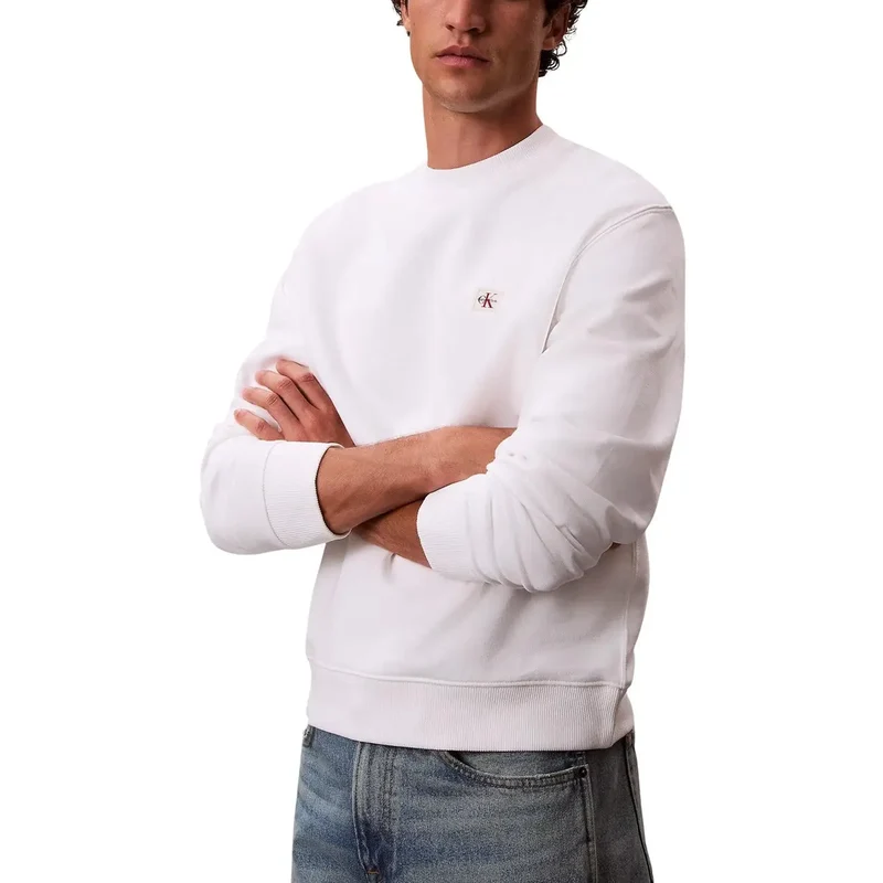 Calvin Klein Jeans Herren Rundhalsausschnitt Weißer Baumwoll-Sweatshirt