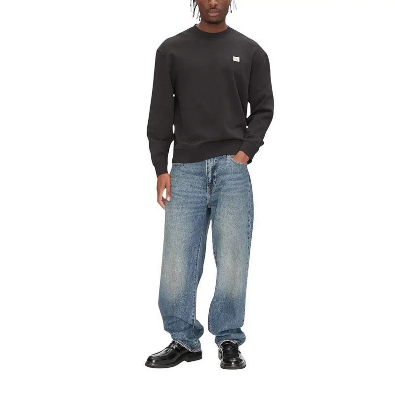 Calvin Klein Jeans Herren Rundhalsausschnitt Weißer Baumwoll-Sweatshirt