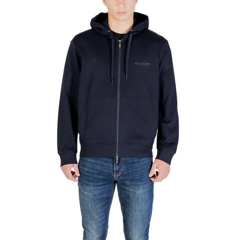 Armani Exchange Herren Kapuzen-Sweatshirt aus Baumwolle, blau, mit Reißverschluss