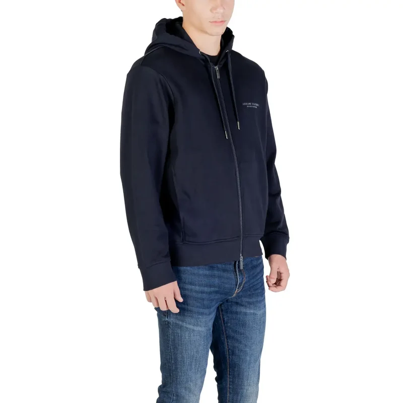 Armani Exchange Herren Kapuzen-Sweatshirt aus Baumwolle, blau, mit Reißverschluss