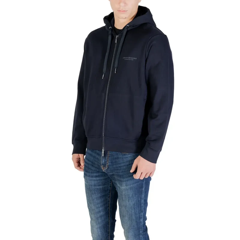 Armani Exchange Herren Kapuzen-Sweatshirt aus Baumwolle, blau, mit Reißverschluss