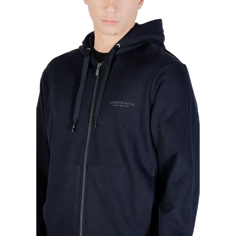 Armani Exchange Herren Kapuzen-Sweatshirt aus Baumwolle, blau, mit Reißverschluss