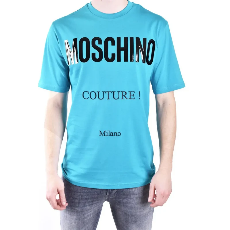 Moschino Herren T-Shirt Hellblau Baumwolle Rundhals Kurzarm
