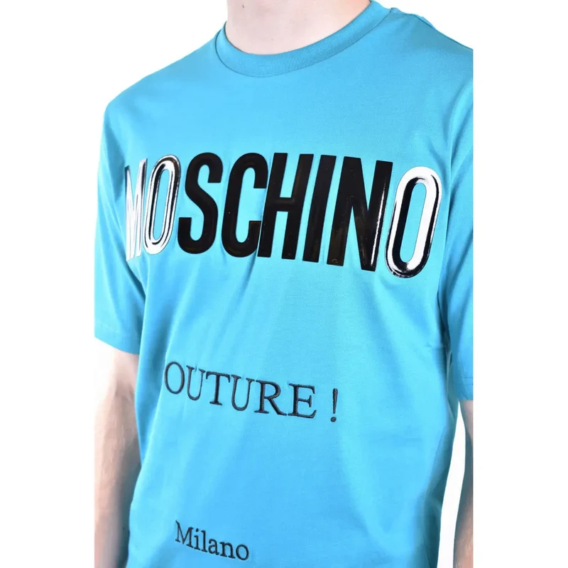 Moschino Herren T-Shirt Hellblau Baumwolle Rundhals Kurzarm