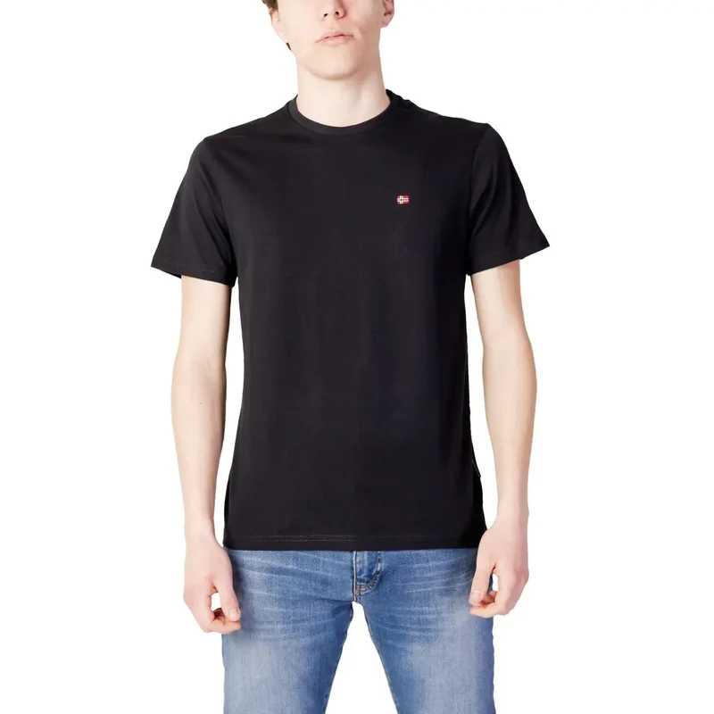 Napapijri Herren T-Shirt Schwarz Baumwolle Rundhals Kurzarm