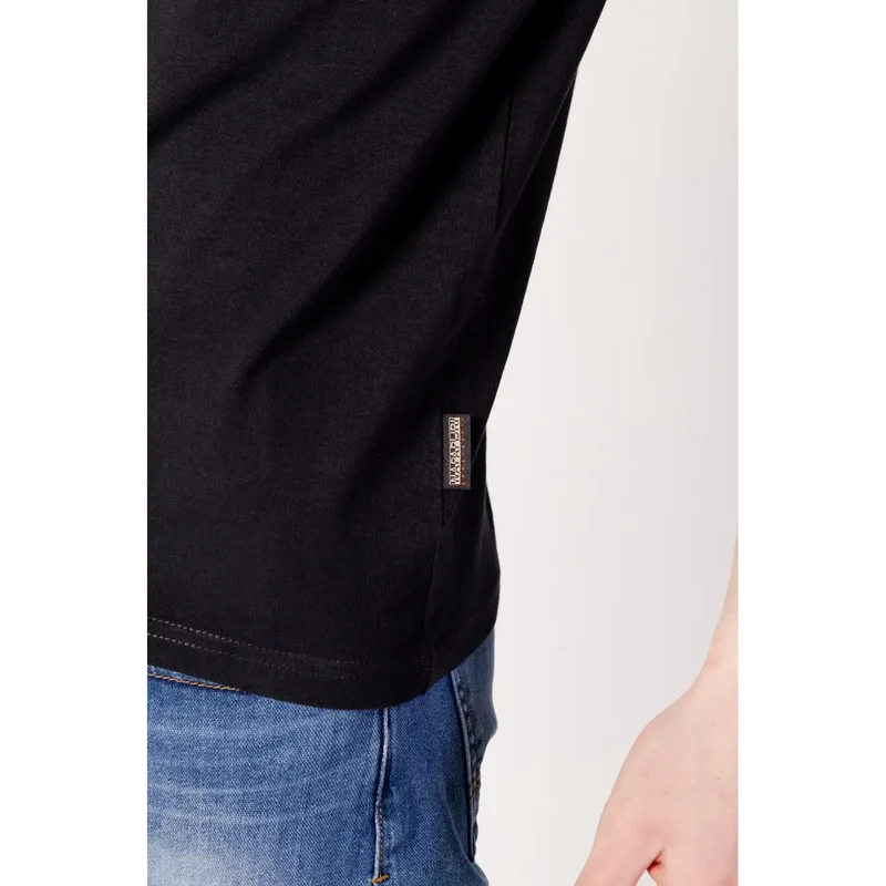 Napapijri Herren T-Shirt Schwarz Baumwolle Rundhals Kurzarm