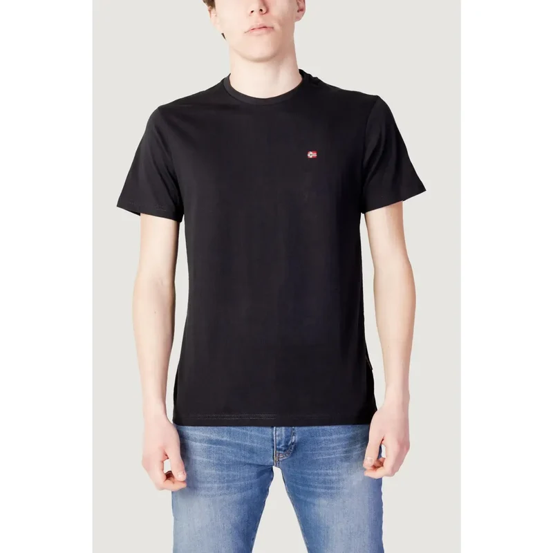 Napapijri Herren T-Shirt Schwarz Baumwolle Rundhals Kurzarm