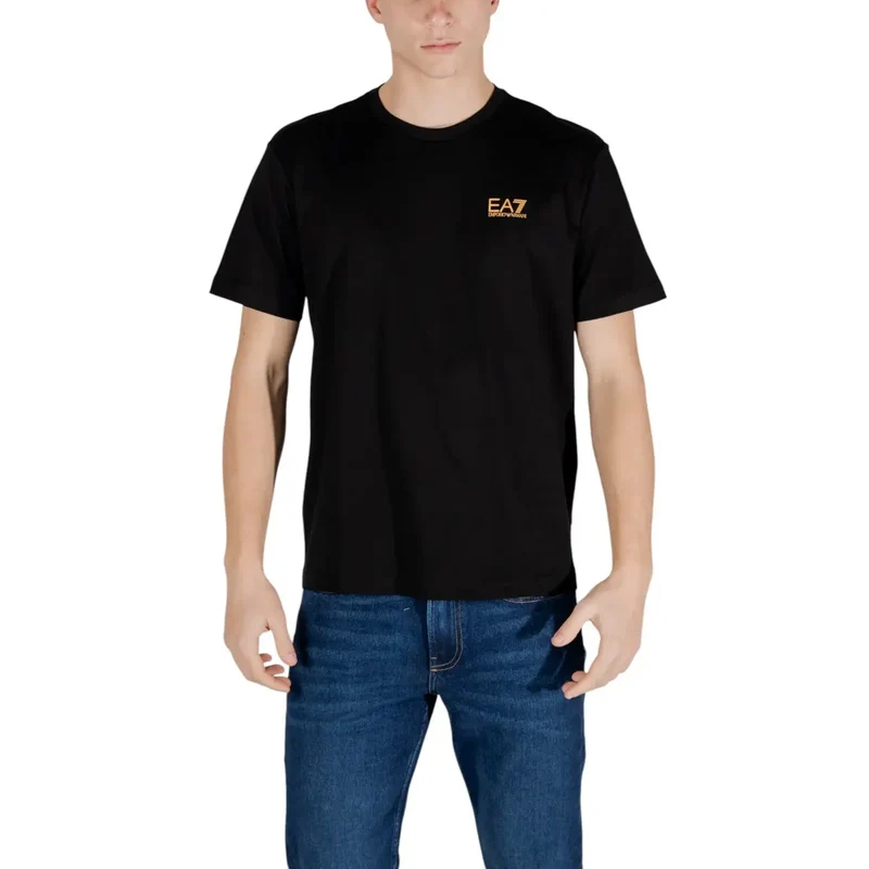 EA7 Herren T-Shirt Schwarz Kurze Ärmel Rundhals 100% Baumwolle