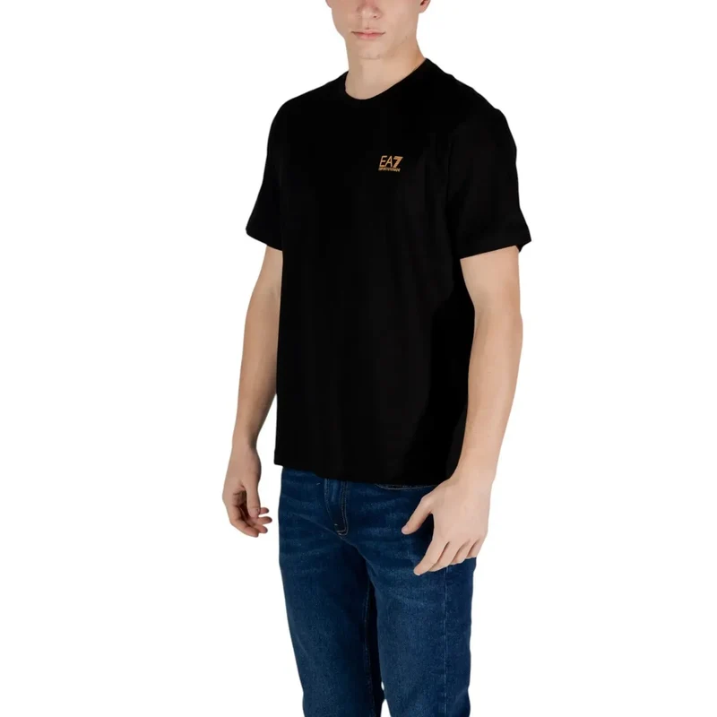 EA7 Herren T-Shirt Schwarz Kurze Ärmel Rundhals 100% Baumwolle