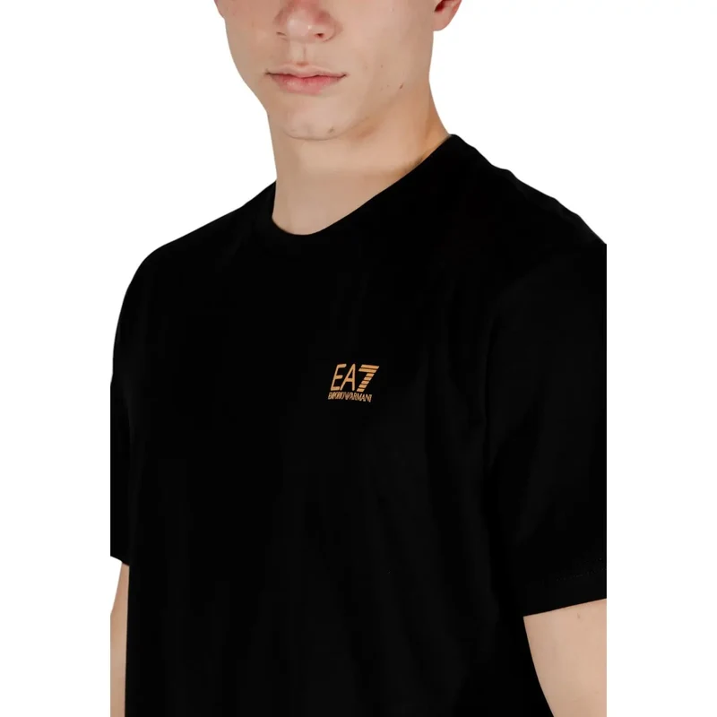 EA7 Herren T-Shirt Schwarz Kurze Ärmel Rundhals 100% Baumwolle