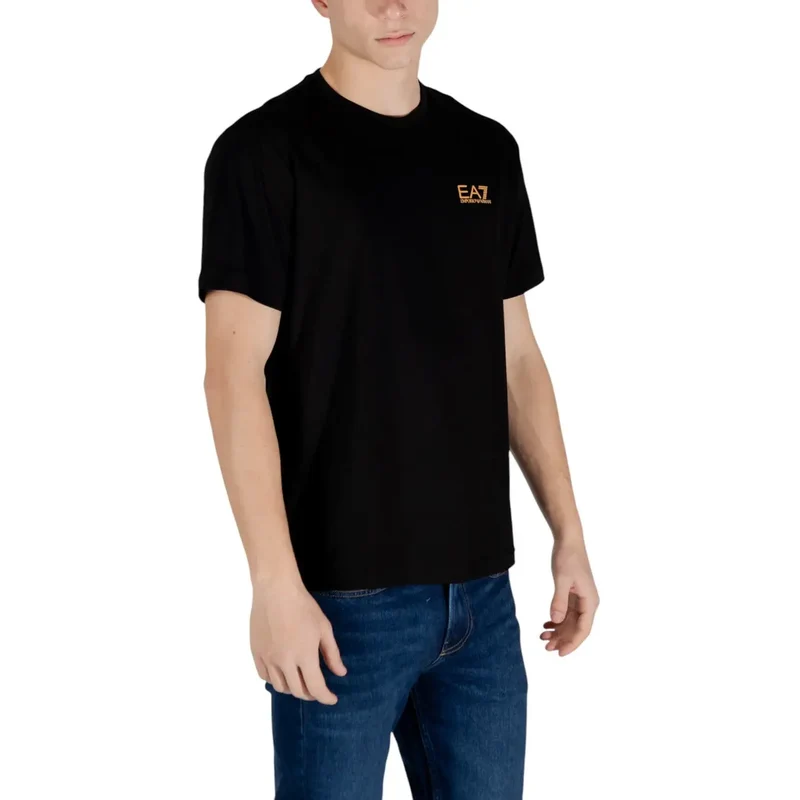 EA7 Herren T-Shirt Schwarz Kurze Ärmel Rundhals 100% Baumwolle
