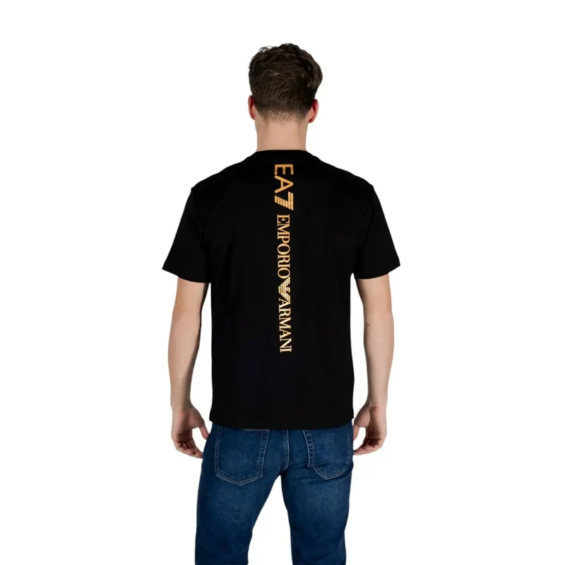 EA7 Herren T-Shirt Schwarz Kurze Ärmel Rundhals 100% Baumwolle