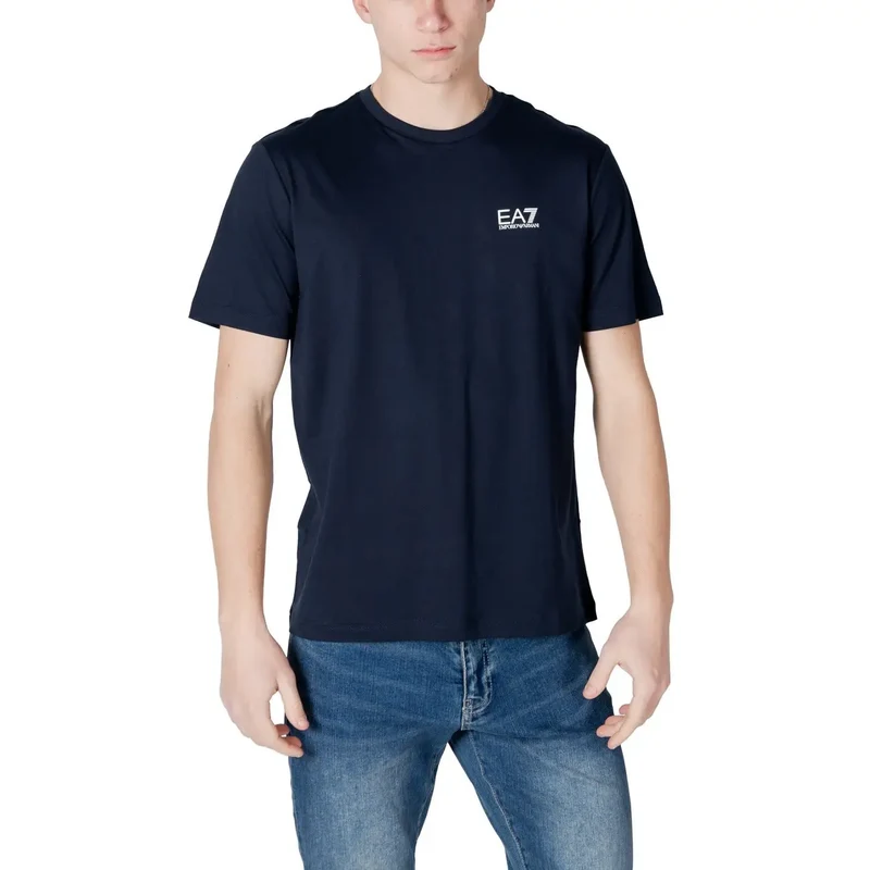 EA7 Herren T-Shirt Schwarz Kurze Ärmel Rundhals 100% Baumwolle