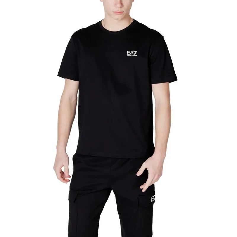 EA7 Herren T-Shirt Schwarz Kurze Ärmel Rundhals 100% Baumwolle