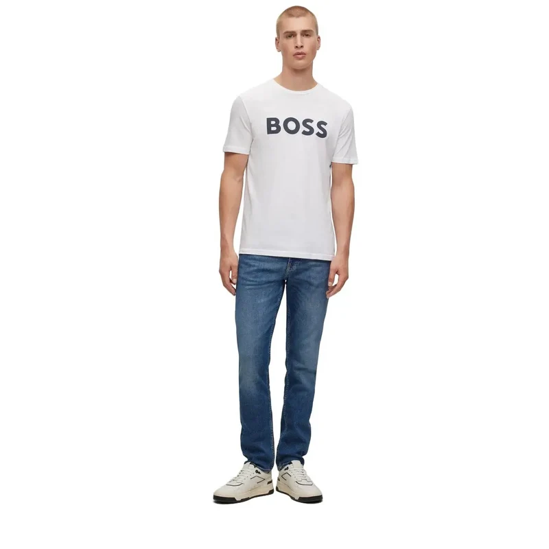Herren T-Shirt Weiß Rundhals Druck 100 Baumwolle