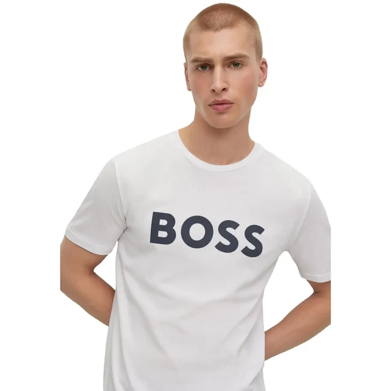 Herren T-Shirt Weiß Rundhals Druck 100 Baumwolle