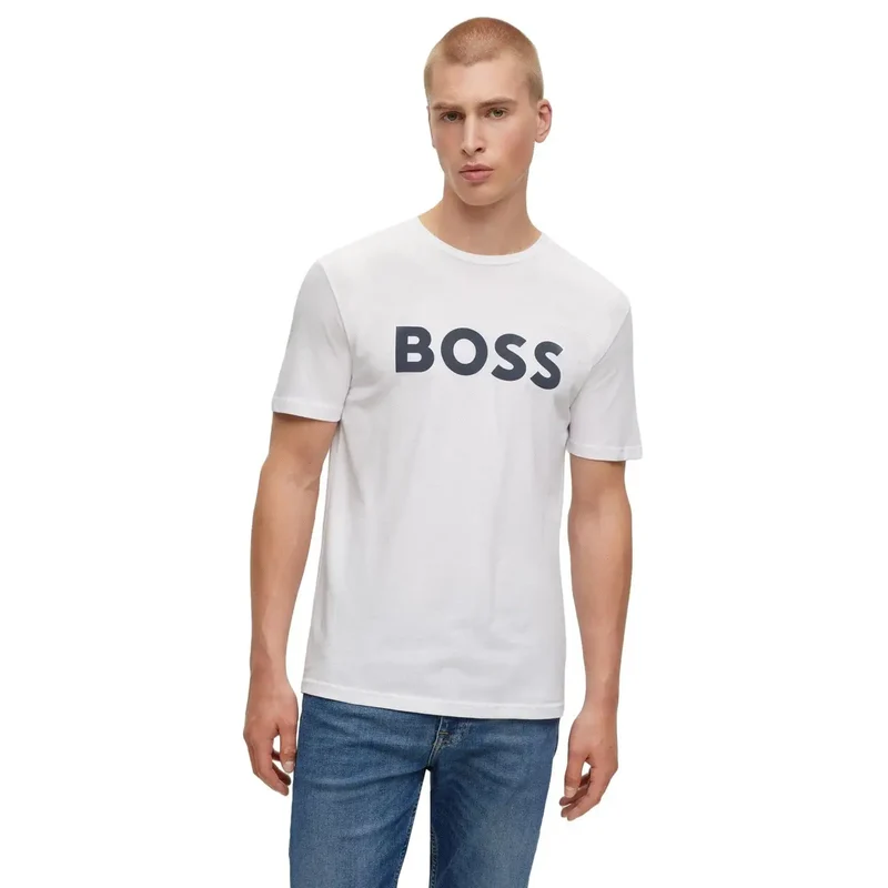 Herren T-Shirt Weiß Rundhals Druck 100 Baumwolle