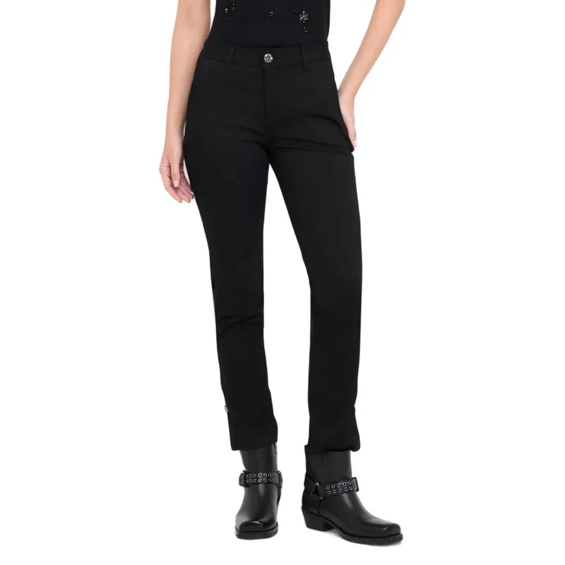 Liu Jo Damen Schwarze Herbst-Winter-Hose mit Reißverschluss und Knopf