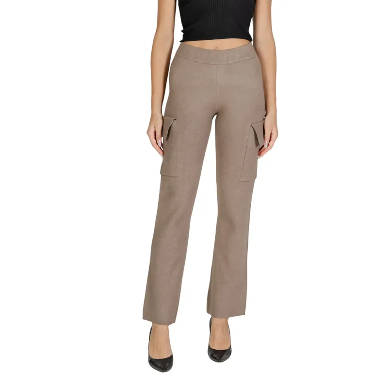 Vila Beige Viskosemischung Hose mit Seitentaschen