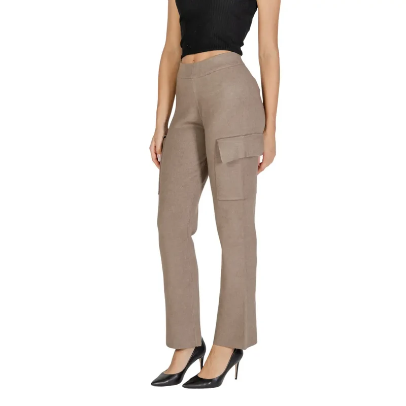 Vila Beige Viskosemischung Hose mit Seitentaschen