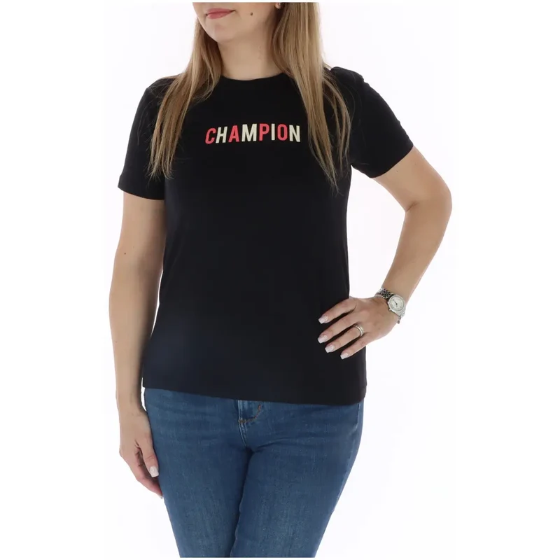 Hemd für Damen – Champion – schwarzes Baumwollshirt mit Rundhalsausschnitt und kurzen Ärmeln