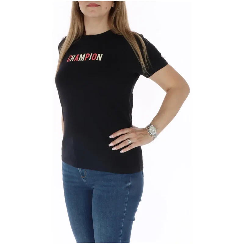 Hemd für Damen – Champion – schwarzes Baumwollshirt mit Rundhalsausschnitt und kurzen Ärmeln