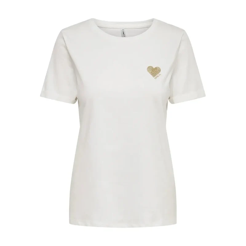 Only Damen Weißer Rundhalsausschnitt Baumwoll Kurzarm-T-Shirt Artikel 15244714