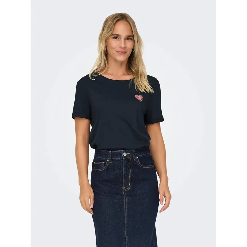 Only Damen Weißer Rundhalsausschnitt Baumwoll Kurzarm-T-Shirt Artikel 15244714