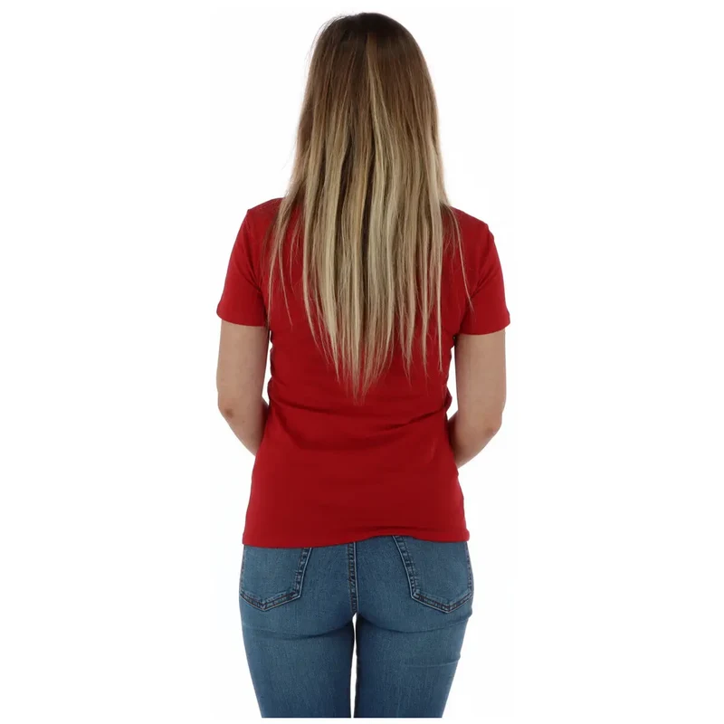 Guess Frauen um ein rotes Rundhals-T-Shirt aus Baumwolle mit kurzen Ärmeln