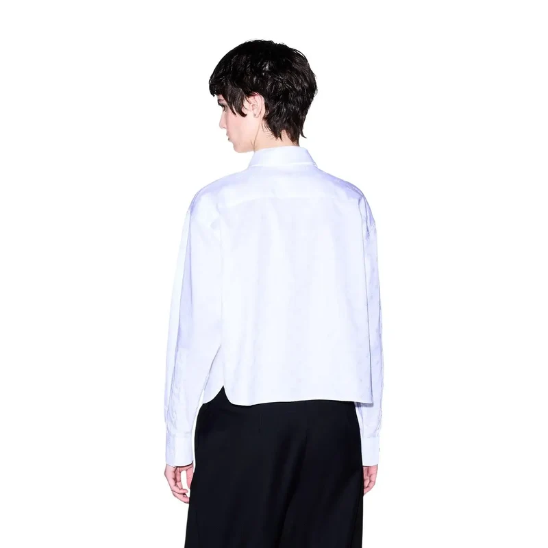 Armani Exchange Damen Weiße Lange Klassische Baumwollbluse